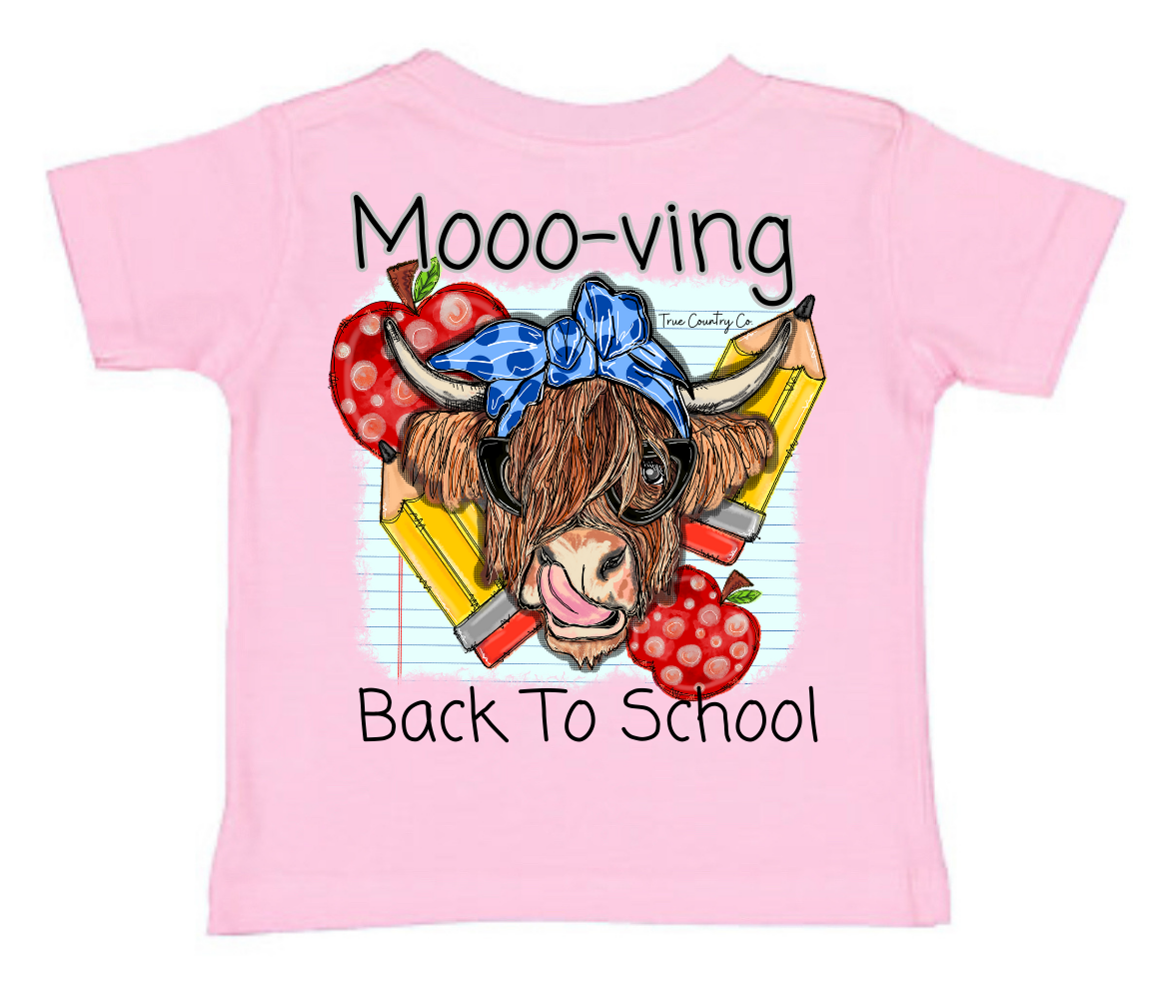 Girls Mooo-ving Back to School - Pink Short Sleeve - Youth - Wholesale