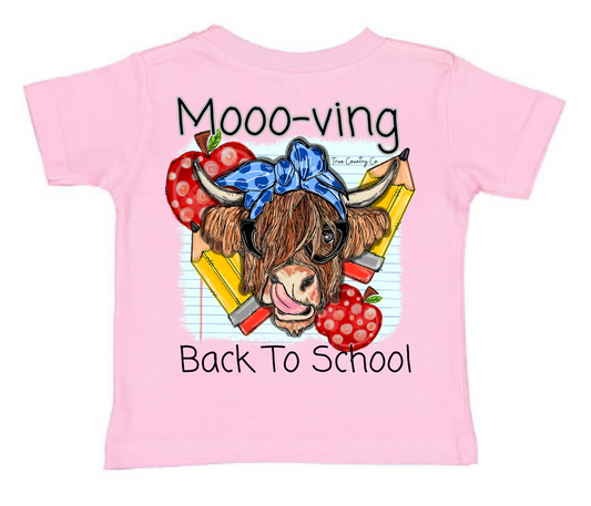 Girls Mooo-ving Back to School  - Pink Short Sleeve - Youth - Wholesale