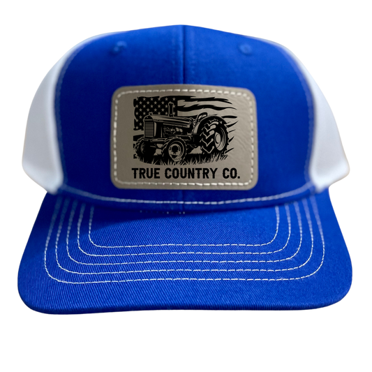 Wholesale Tractor with American Flag Patch Hat (Royal/White)