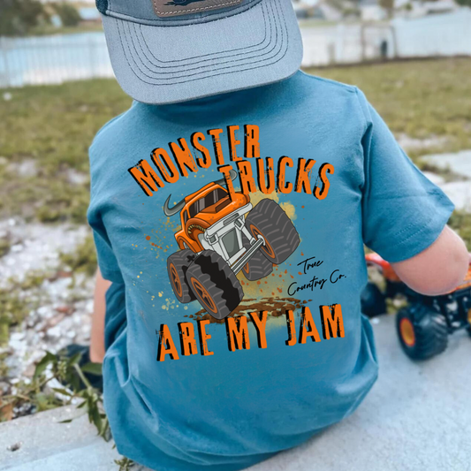 Monster Trucks are my Jam - Indigo Short Sleeve - Youth - Wholesale