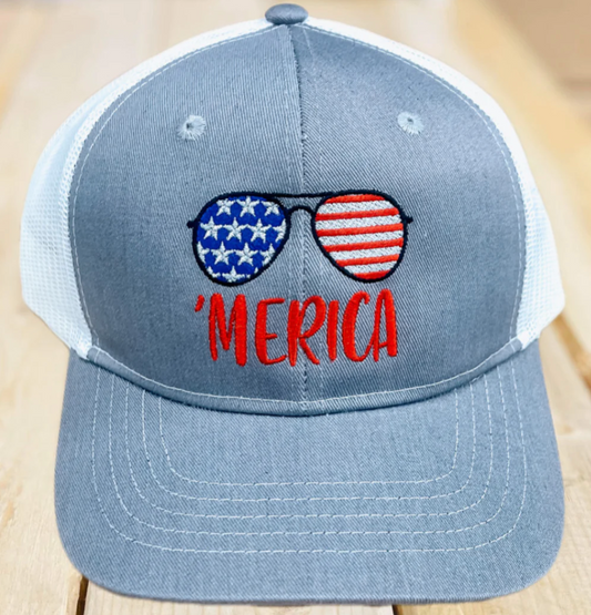 'Merica Embroidered Hat (Grey/White)