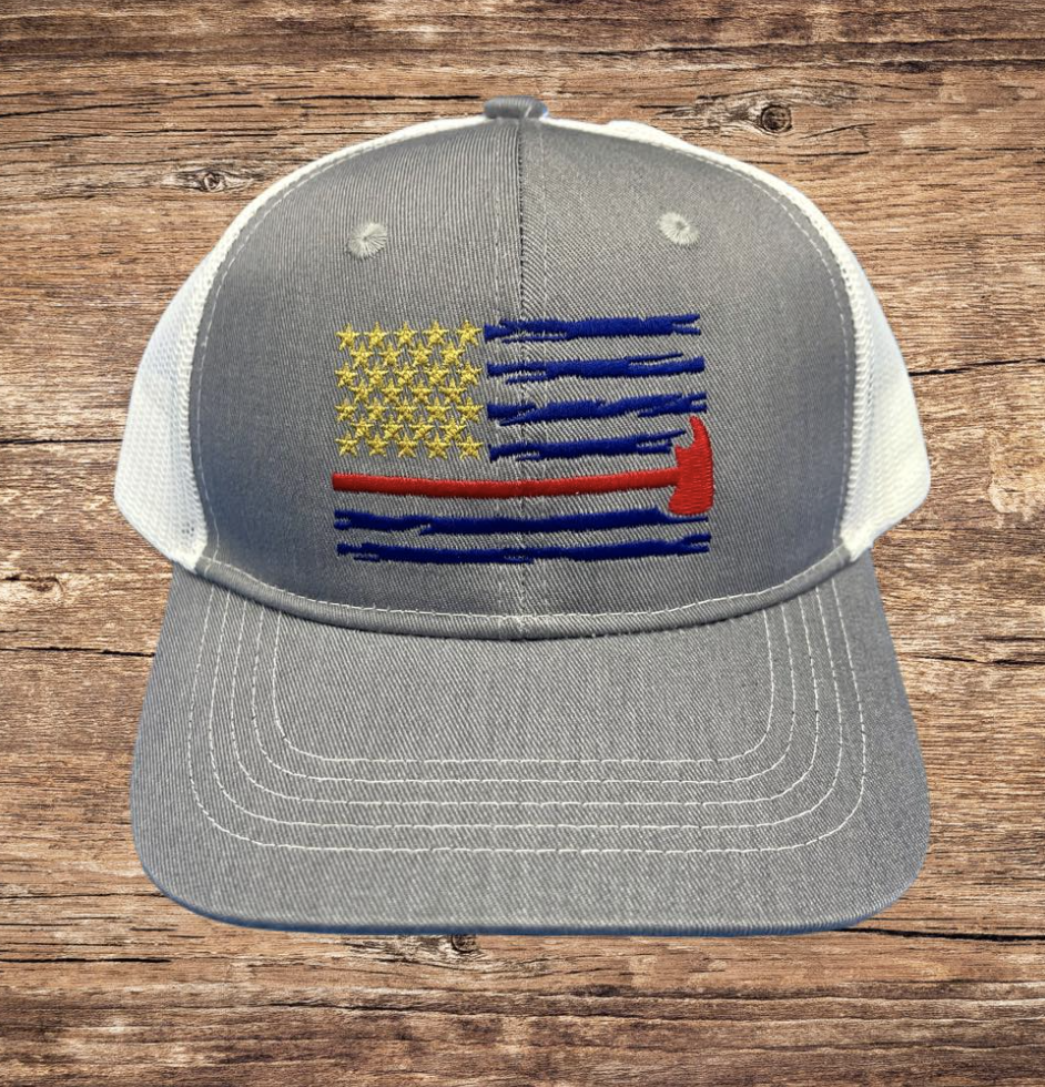 Firefighter Flag Embroidered Hat (Grey/White)