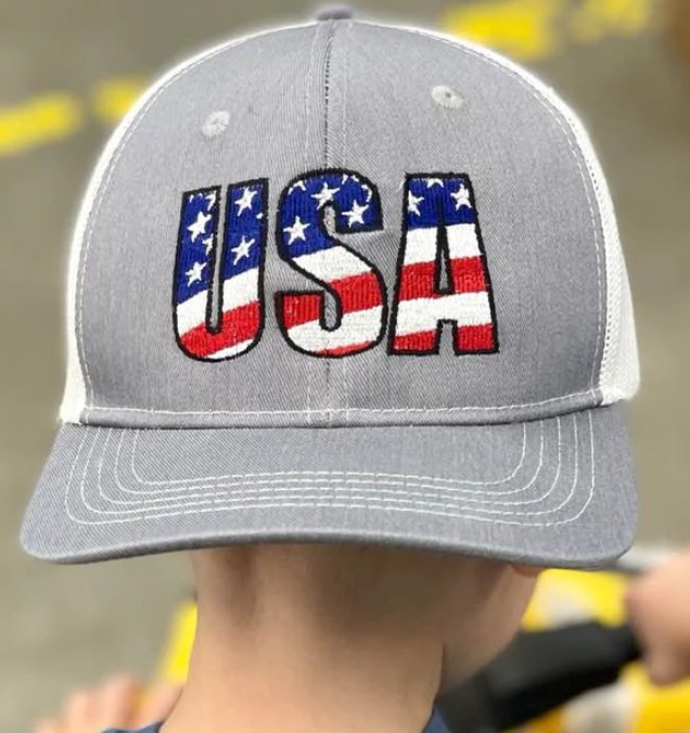 USA Embroidered Hat (Grey/White)