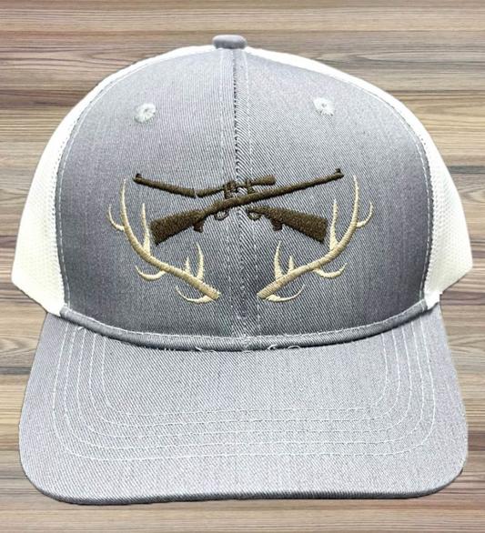 Deer Hunting Embroidered Hat (Grey/White)