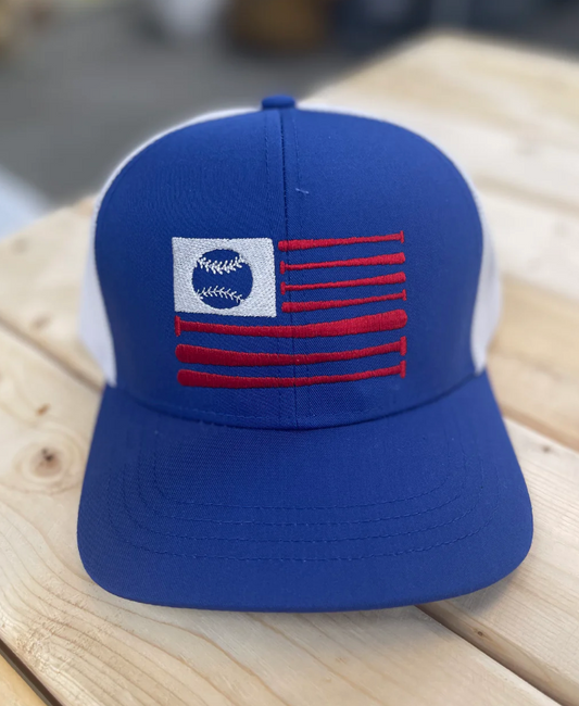 Baseball Flag Embroidered Hat (Royal Blue/White)