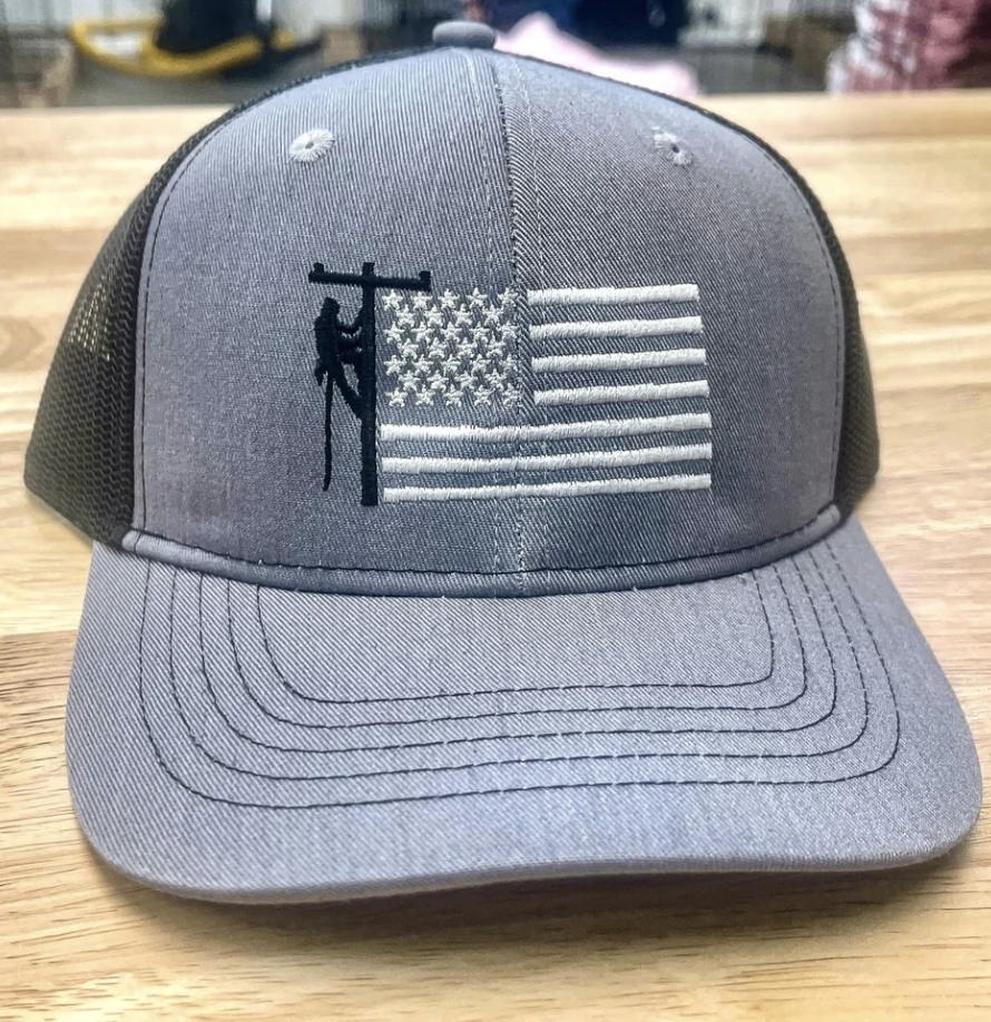 Lineman Flag Embroidered Hat (Grey/Black)