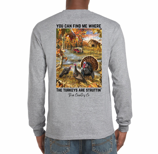 Where the Turkeys are Struttin’ - Grey Adult Long Sleeve - Wholesale